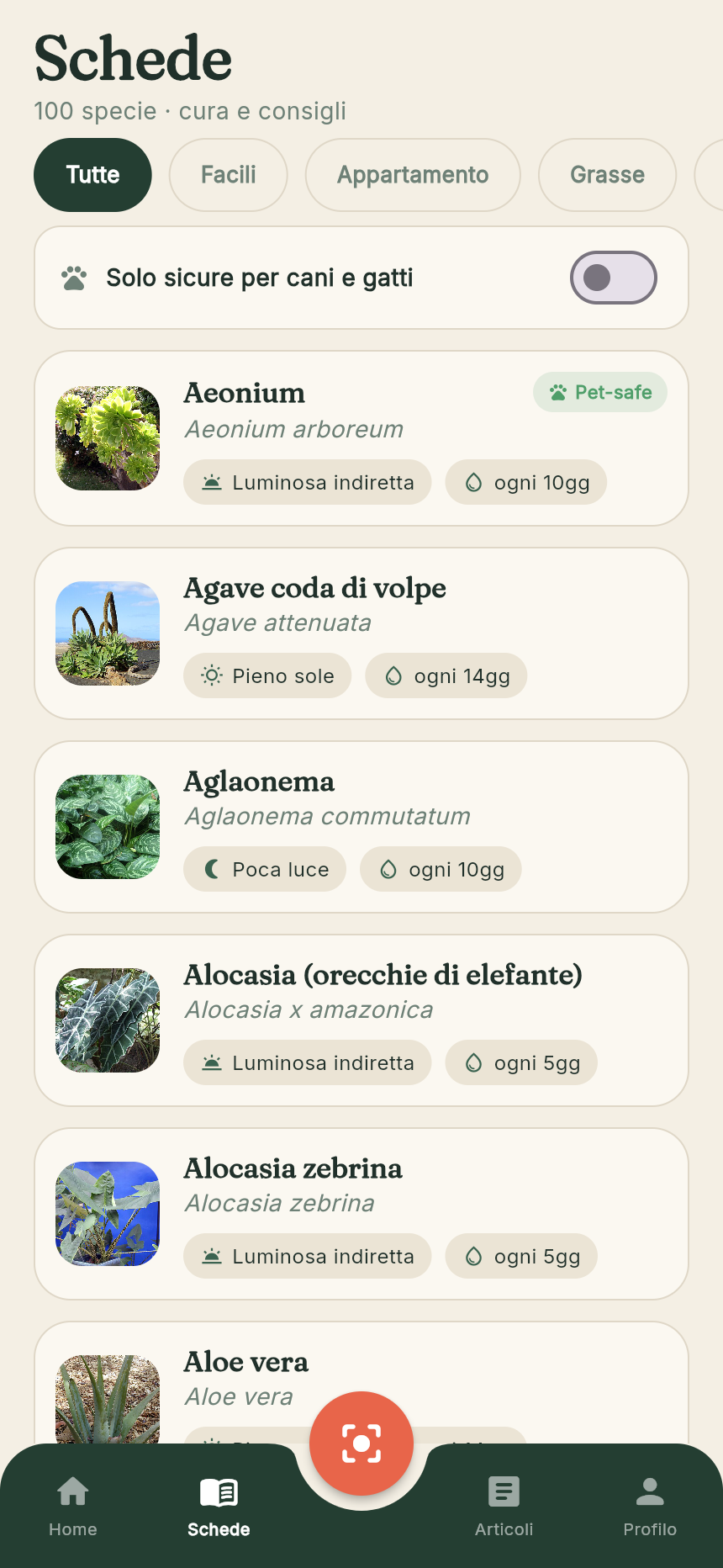 Catalogo specie